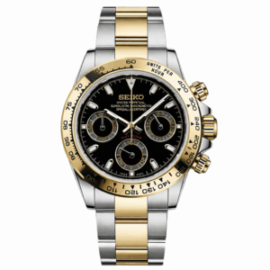Seiko Mod Daytona acero y oro esfera negra cronógrafo VK63