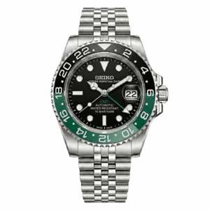 Seiko Mod Sprite GMT automático con bisel negro y verde y brazalete acero inoxidable